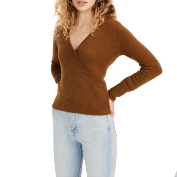 Madewell Brown V-Neck Wrap Wool Alpaca Sweater - Picture 1 of 9
